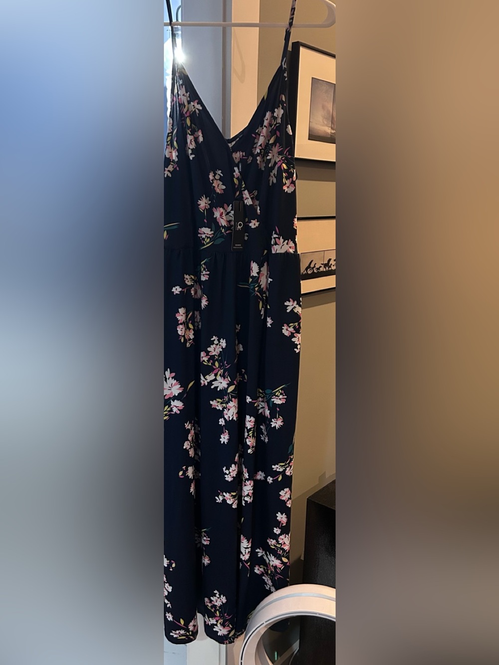 Navy Floral Maxi Dress with Pink Blossom Print
